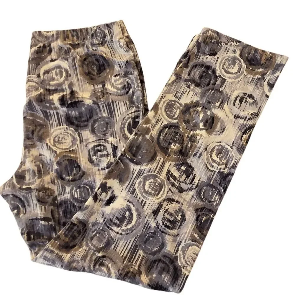 Cotton Lani Women's Gray Print Cotton Stretch Pull-On Pants Multicolor Medium